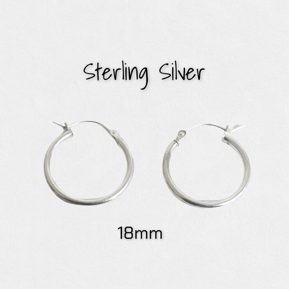 Sterling Silver 18mm x 2mm Click Top Hinged Hoop Earrings - Picture 2 of 6